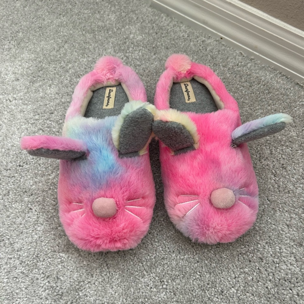 Girls Dearfoams Multicolor Bunny Slippers, size 2/3
